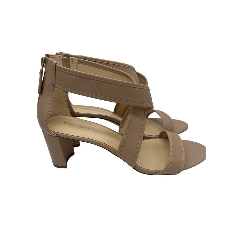 Nine West Taupe Strappy Block Heel Sandals